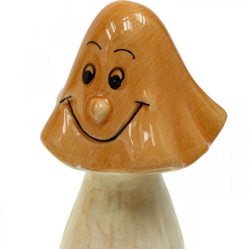 Artikel Decoratieve paddestoelen keramiek bruin herfstdecoratie figuren Ø6cm H10,5cm 3 stuks
