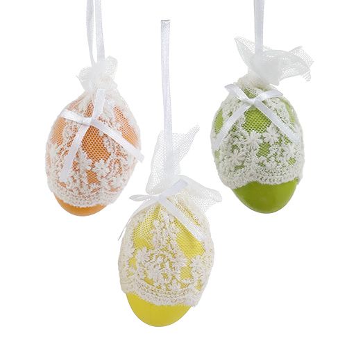 Floristik24 Plastic decoratieve eieren met tule om op te hangen 6cm 6st
