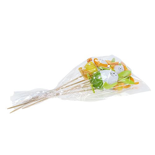 Floristik24 Plastic ei konijn 7cm - 9cm wit-groen op de stok 6st