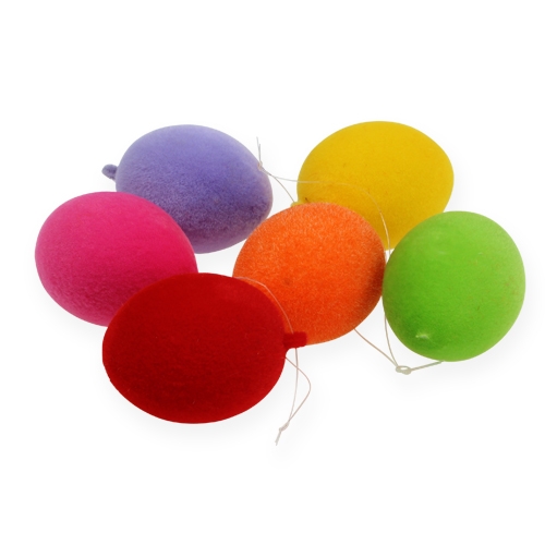 Floristik24 Decoratieve eieren voor het ophangen van gevlokte kleurrijke paaseieren 6cm 18st