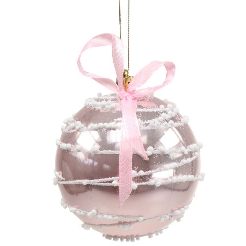 Floristik24 Kerstbal roze met strik Ø8cm 2st
