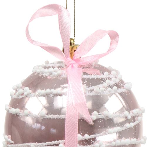 Floristik24 Kerstbal roze met strik Ø8cm 2st