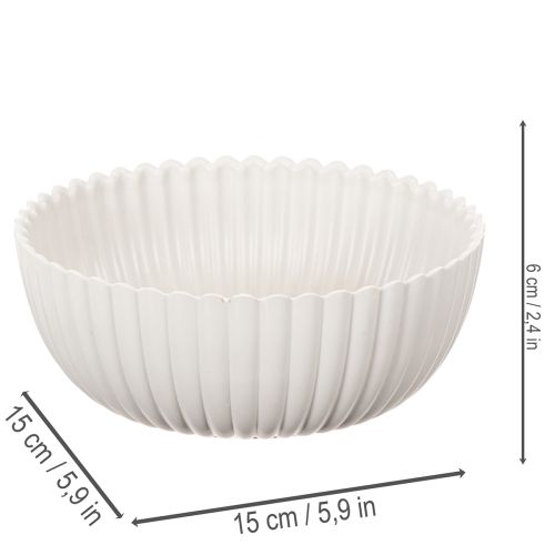 Ronde, geribbelde schaal in wit voor veelzijdige decoratie, 15 cm, 2 stuks | Floristik24.nl
