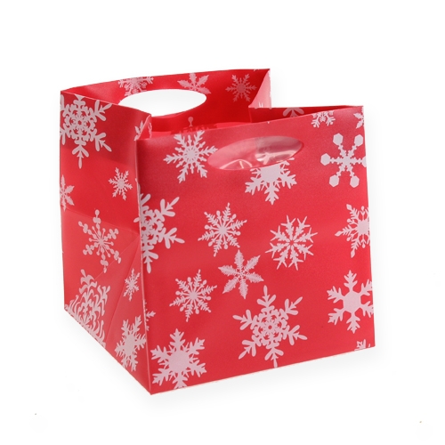 Floristik24 Plastic zak met sneeuwvlokken rood 10,5 cm 12 stks