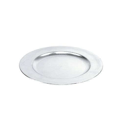 Floristik24 Kunststof bord 25 cm zilver met zilveren bladeffect