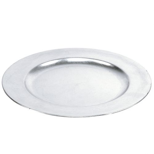 Artikel Kunststof bord zilver Ø33cm met glazuureffect