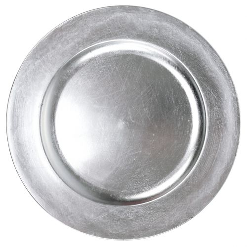 Artikel Kunststof bord zilver Ø33cm met glazuureffect