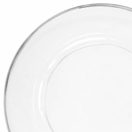 Floristik24 Decoratief bord met zilveren rand doorzichtig plastic Ø33cm