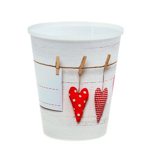 Floristik24 Plastic pot creme met hartjes Ø12cm H13,5cm 1st