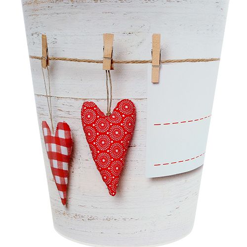Floristik24 Plastic pot creme met hartjes Ø12cm H13,5cm 1st