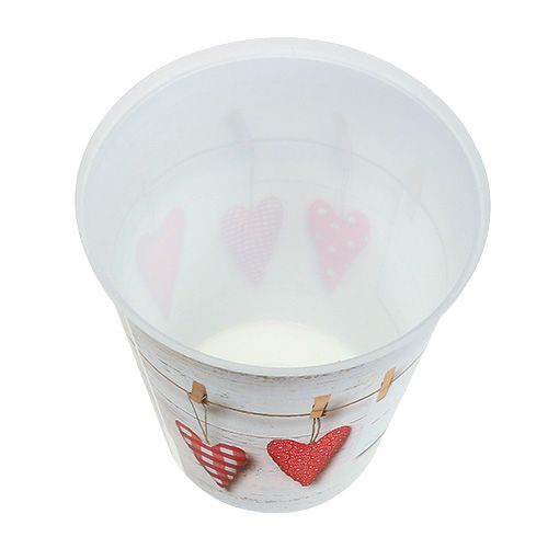 Floristik24 Plastic pot creme met hartjes Ø12cm H13,5cm 1st