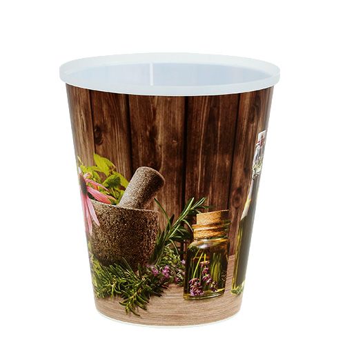 Floristik24 Plastic pot met kruidenmotief Ø12cm H13.5cm, 1stuk