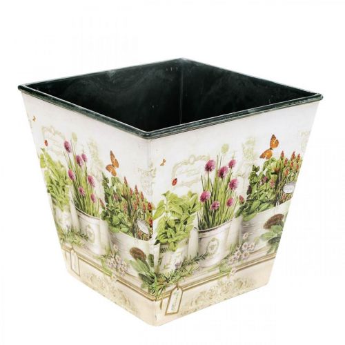 Kruidenpot, cachepot met motief, plantenbak H13cm B13.5cm
