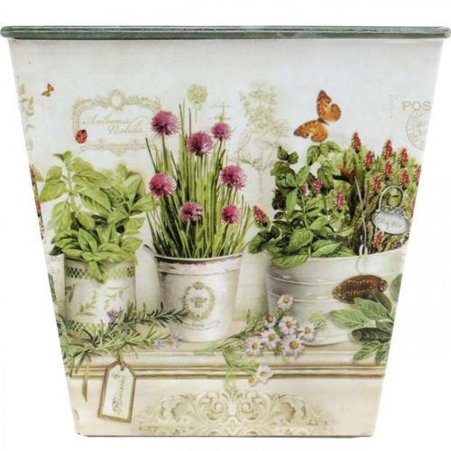 Artikel Kruidenpot, plantenbak met motief, plantenbak H13cm B13,5cm