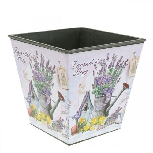 Floristik24 Plantenpot lavendel motief, vierkante sierpot, kunststof sierpot H13cm B13.5cm