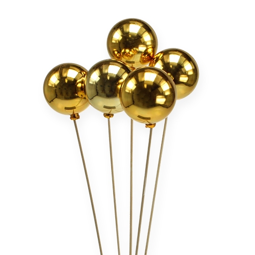 Kerstbal op stok Ø6cm goud 12st