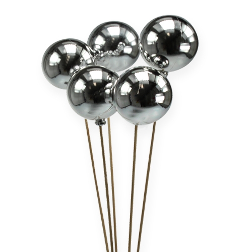 Floristik24 Kerstplug kerstboombal op stokje zilver, parelmoer glans Ø6cm 20 stuks