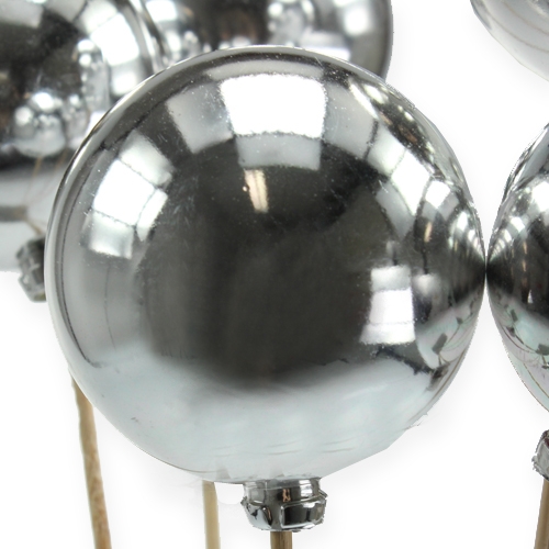 Floristik24 Kerstplug kerstboombal op stokje zilver, parelmoer glans Ø6cm 20 stuks
