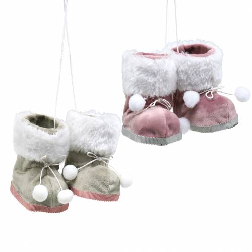 Floristik24 Kerstboomdecoraties pluche schoenen paar grijs / roze 10cm x 8cm 2st