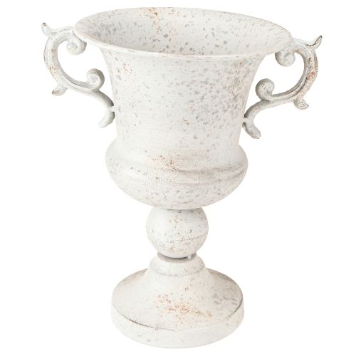 Artikel Beker met handvat metalen decoratieve plantenbak grijs wit H29,5cm