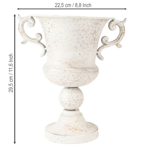 Artikel Beker met handvat metalen decoratieve plantenbak grijs wit H29,5cm