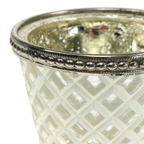 Floristik24 Theelichtje glazen beker boer zilver H9cm