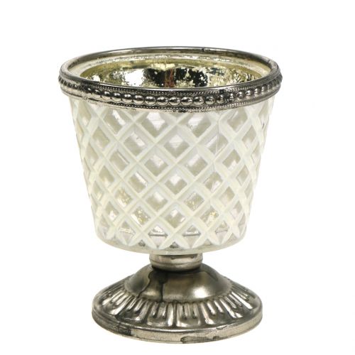 Floristik24 Theelichtje glazen beker boer zilver H9cm