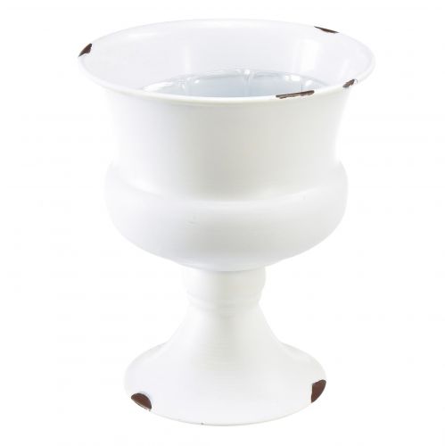 Artikel Plantbeker wit metaal shabby chic Ø13,5cm H19cm