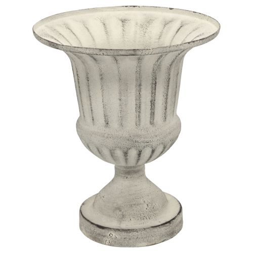 Floristik24 Cup Vaas Metaal Deco Shabby Chic Wit Grijs H24cm Ø20cm