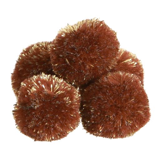 Floristik24 Pompons met glitter bruin 2,5cm pompons 2 zakjes – 24st