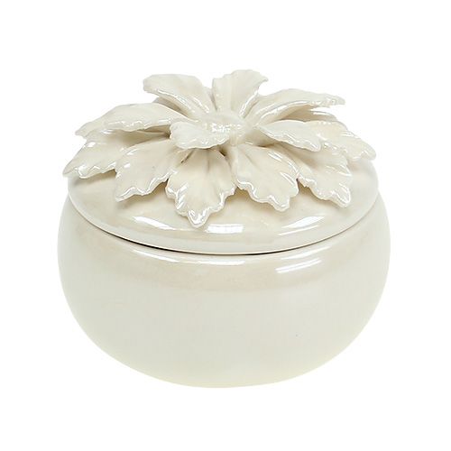 Floristik24 Porseleinen doos creme Ø7.5cm H6cm