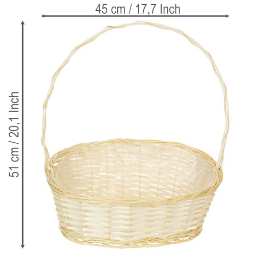 Weidenmand met hengsel 44x36cm naturel met kunststof binnenlaag | Floristik24.nl