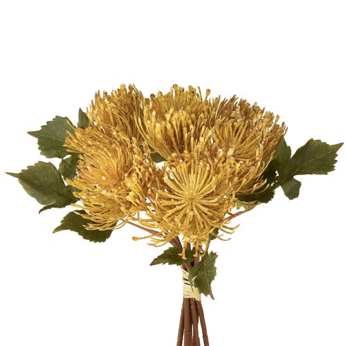 Protea kunstmatig Leucospermum speldenkussen geel 30cm 6 stuks