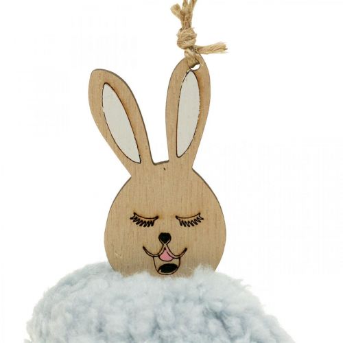 Puschelbunny blauw deco hanger hout pluche ca. 7×7×10cm 6st