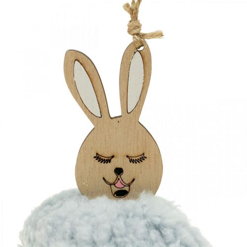 Artikel Puschelbunny blauw deco hanger hout pluche ca. 7×7×10cm 6st