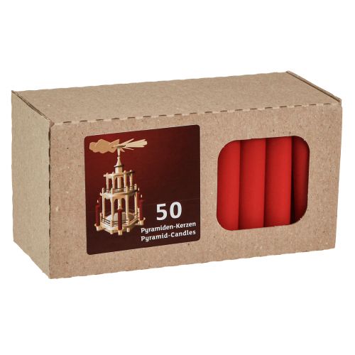 Artikel Piramidekaarsen rood boomkaarsen was Ø14mm H70mm 50st
