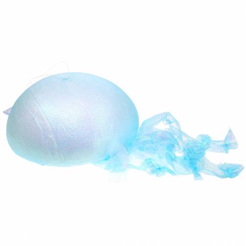 Floristik24 Decoratieve kwal om blauw glinsterend op te hangen met LED licht Ø26 H65cm