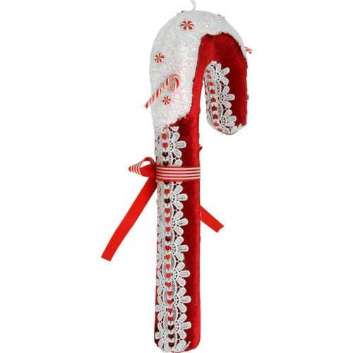 Floristik24 Snoepstok decoratie groot Kerst rood wit met kant H36cm