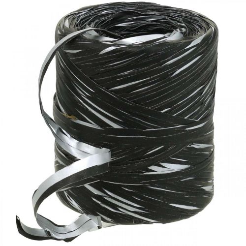 Floristik24 Raffia lint zwart zilver cadeaulint deco lint 200m