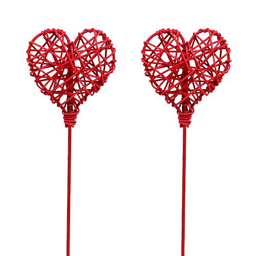 Floristik24 Rotan hart op stok rood 7cm L45cm 18 st