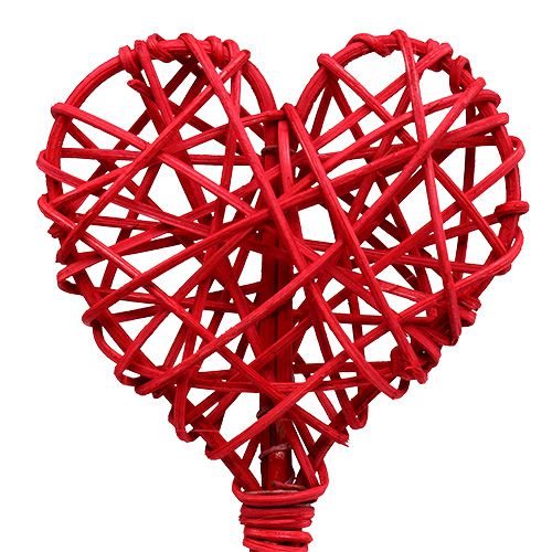 Floristik24 Rotan hart op stok rood 7cm L45cm 18 st