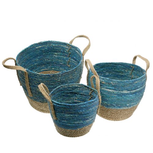 Floristik24 Rotan mand natuur/blauw Ø40/32/26cm 3st