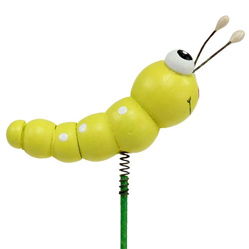 Artikel Houten rups op stok groen, geel 8cm 24 st