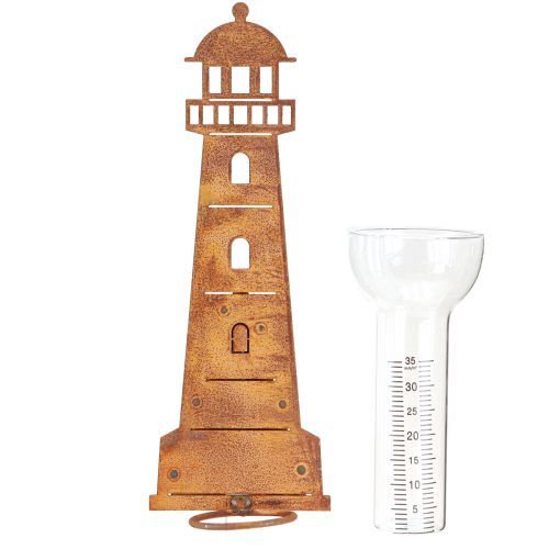Artikel Regenmeter Vuurtoren Roestlook – Decoratieve regenmeter voor de tuin en schutting 41cm Roest