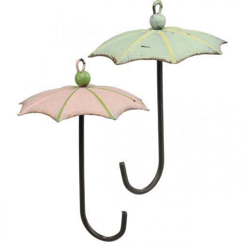 Paraplu&#39;s om op te hangen, lentedecoratie, paraplu, metalen decoratie roze, groen H12.5cm Ø9cm 4st
