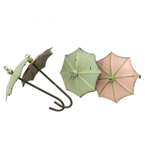 Floristik24 Paraplu&#39;s om op te hangen, lentedecoratie, paraplu, metalen decoratie roze, groen H12.5cm Ø9cm 4st
