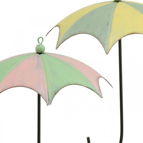 Artikel Metalen paraplu&#39;s, lente, hangparaplu&#39;s, herfstdecoratie roze/groen, blauw/geel H29.5cm Ø24.5cm set van 2