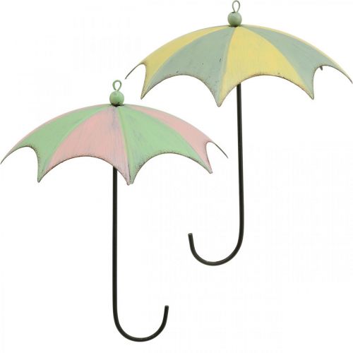 Floristik24 Metalen paraplu's, lente, hangparaplu's, herfstdecoratie roze/groen, blauw/geel H29.5cm Ø24.5cm set van 2