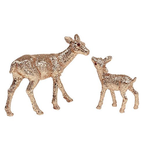 Floristik24 Hert met reekalf 10cm licht goud met mica