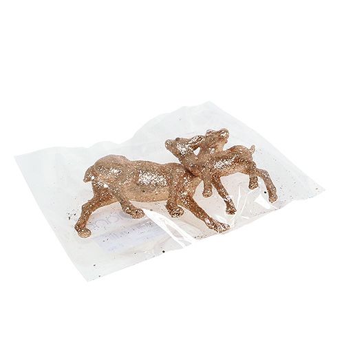 Floristik24 Hert met reekalf 10cm licht goud met mica